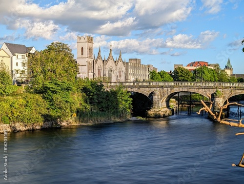 Obraz na płótnie Galway city, buildings and architecture, Salmon Weir bridge, cityscape background, Irish landmarks, Ireland w salonie