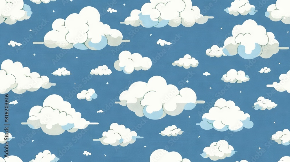 A pattern of clouds and stars on a blue sky with two white clouds in the middle of the sky A pattern of clouds and stars on a blue sky with two white clouds in the middle of the sky