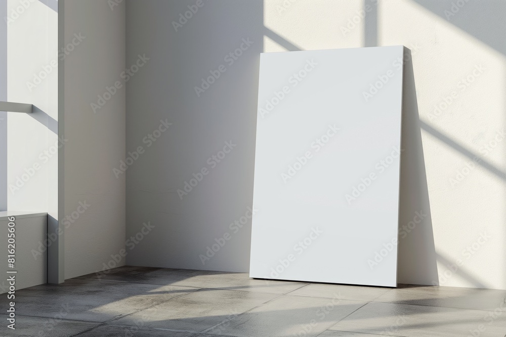 Blank canvas leaning against a wall with shadows Blank canvas leaning against a wall with shadows