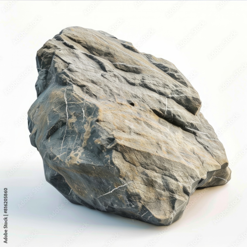 A single rock stands boldly on a white canvas A single rock stands boldly on a white canvas