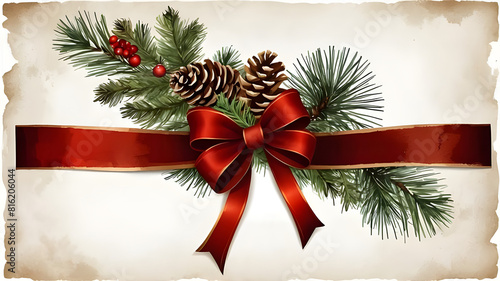 christmas greeting card with red ribbon