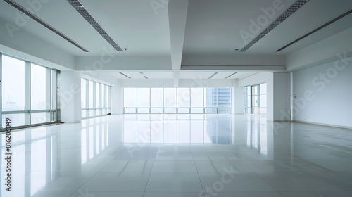 Empty floor with modern business office building   Generative AI