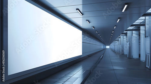 OOH Extrreme Horizontal blank advertising billboard poster template mock up in a long tunnel walkway outofhome media display space mockup in pedestrian linkway digital display : Generative AI