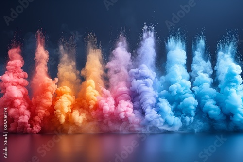 Vibrant multicolored smoke plumes rising photo