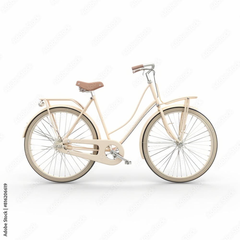 Beige bicycle standing gracefully on a white backdrop Beige bicycle standing gracefully on a white backdrop