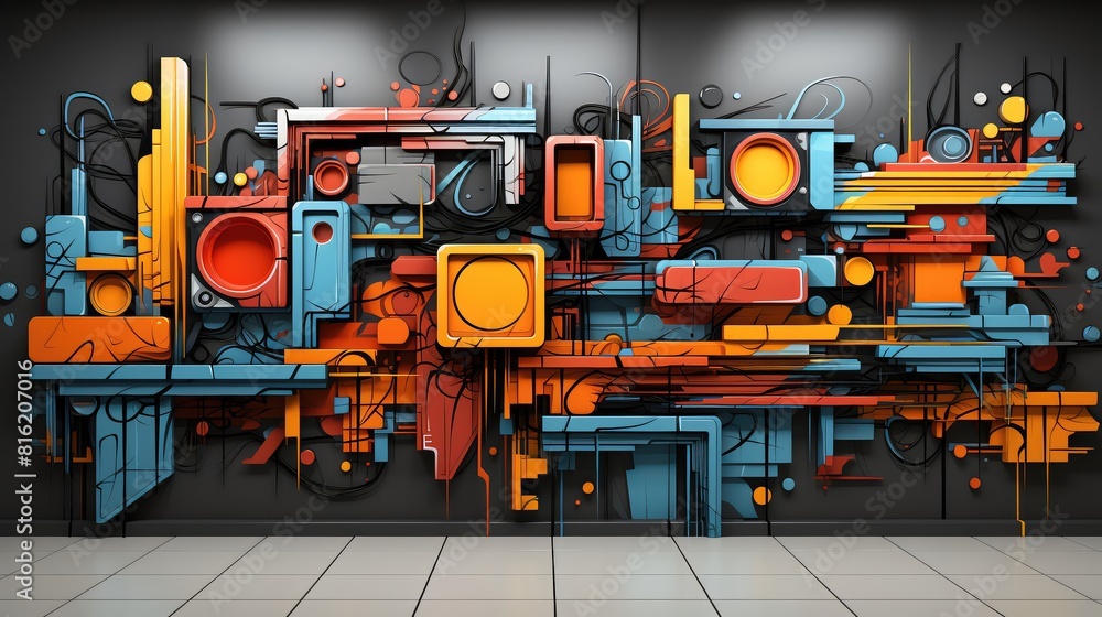 Textured flat design side view urban graffiti theme 3D render Analogous Color Scheme Textured flat design side view urban graffiti theme 3D render Analogous Color Scheme