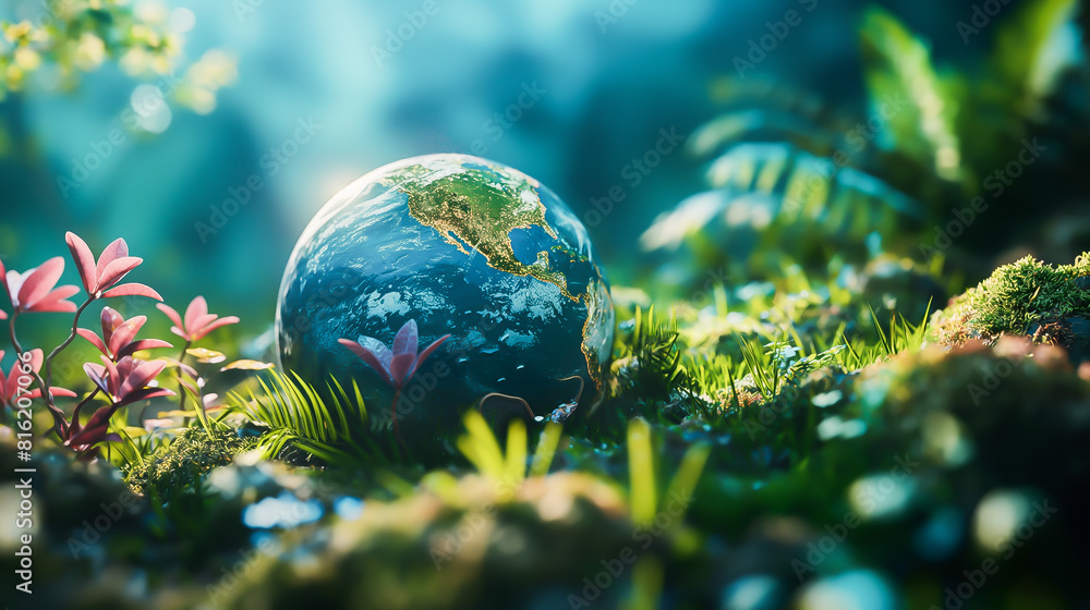 Globe nature and eco friendly environment, World environment and earth day, 3D illustration Globe nature and eco friendly environment, World environment and earth day, 3D illustration