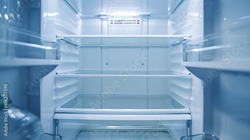 An empty refrigerator Inside an empty clean refrigerator a refrigerator compartment after defrosting : Generative AI photo