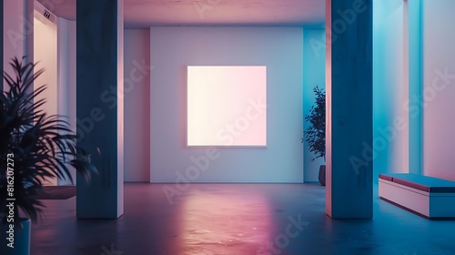 The image is a 3D rendering of a futuristic room photo