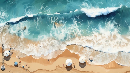 Textured flat design top view sandy beach theme cartoon drawing Monochromatic Color Scheme