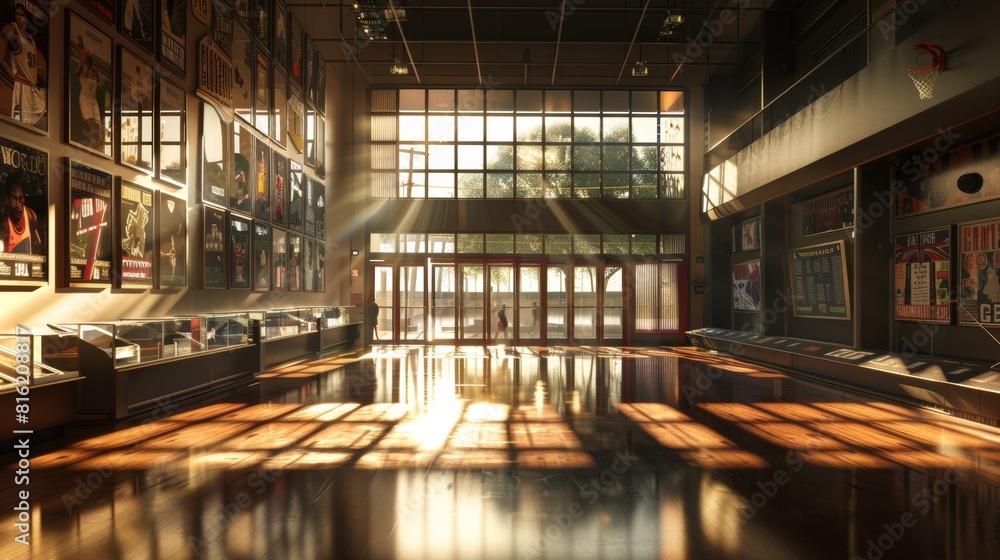 Sunlit Morning in the Basketball Hall of Fame Featuring Historic Memorabilia