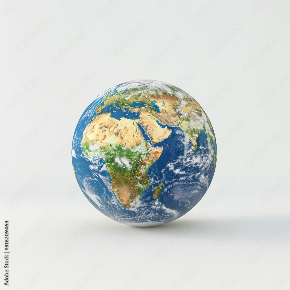 Planet Earth displayed in vivid detail against a pristine white backdrop Planet Earth displayed in vivid detail against a pristine white backdrop