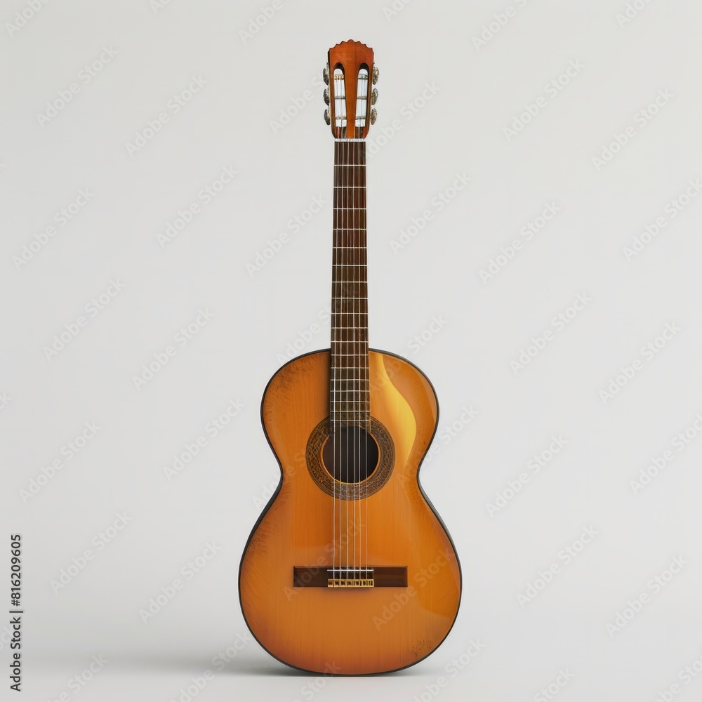 Fototapeta premium Orange acoustic guitar against a white background