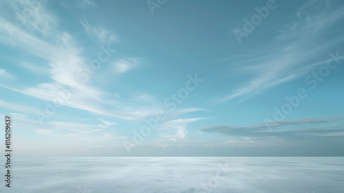 Beautiful Horizon Blue Sky with Subtle Clouds Background and Empty Floor   Generative AI