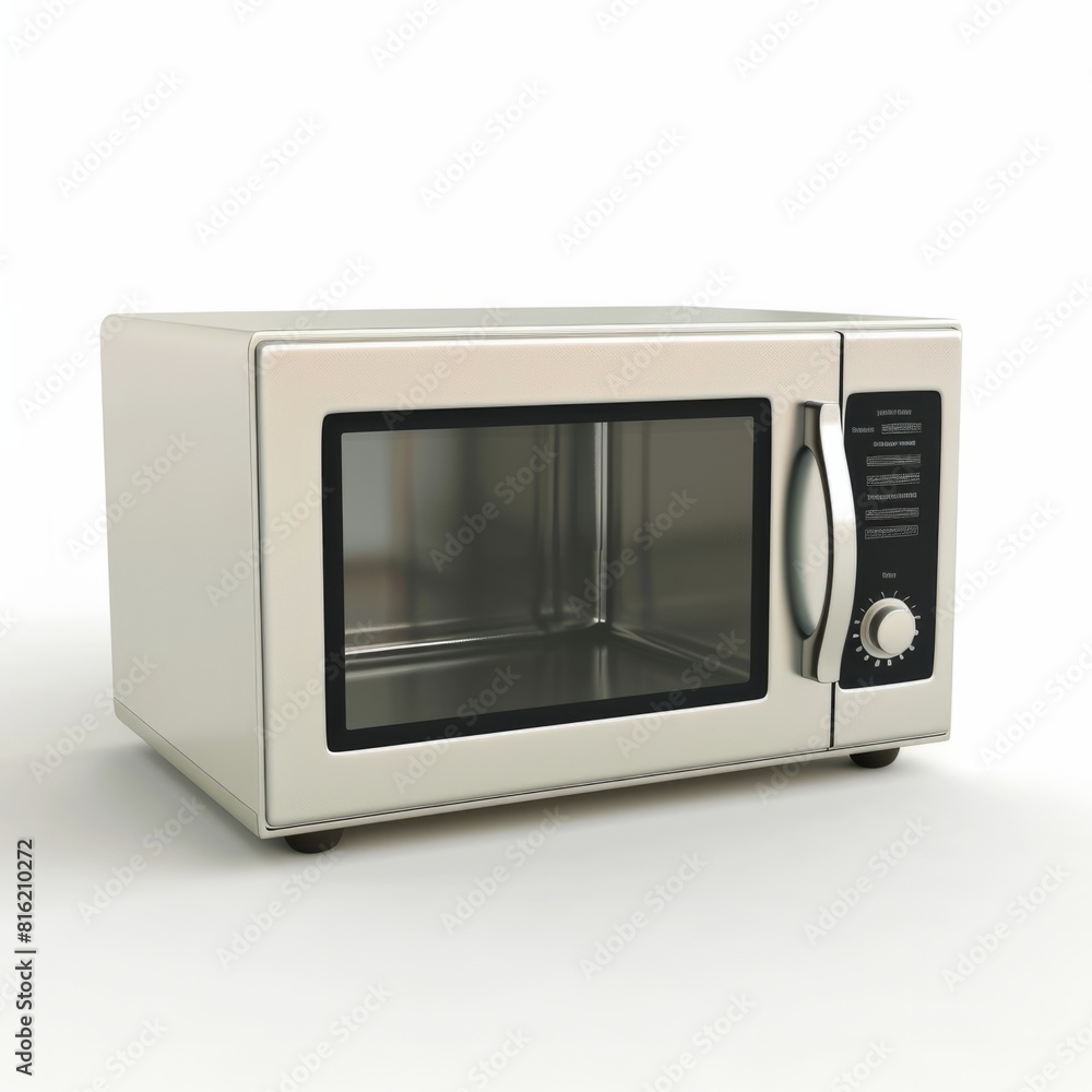 Fototapeta premium A silver microwave oven shines on a white background