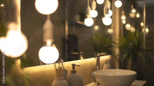 Light bulbs used to decorate the walls in the bathroom   Generative AI