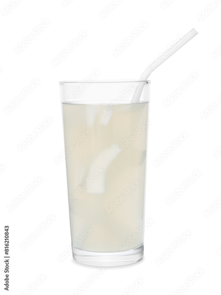 Glass of coconut water isolated on white Glass of coconut water isolated on white
