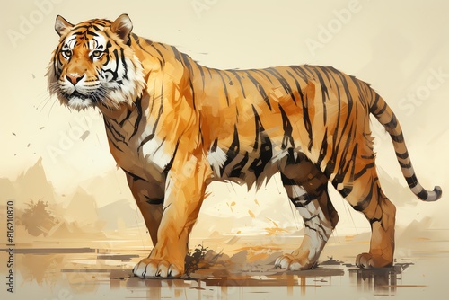 Tiger flat design side view wildlife conservation theme water color Colored pastel