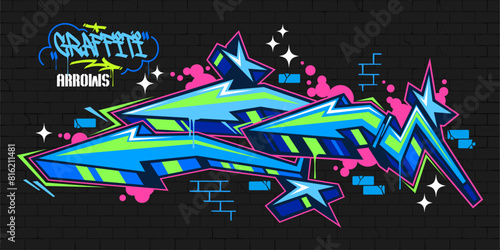 Trendy Colorful Abstract Urban Street Art Graffiti Style Arrows Vector Illustration Template