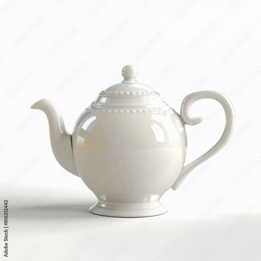 A pristine white teapot sits gracefully on a pure white background A pristine white teapot sits gracefully on a pure white background