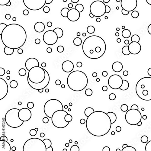 Flying soap bubbles shapes. Seamless pattern. Coloring Page. Bath, shampoo, shaving. Hand drawn style. Vector drawing. Design ornaments.