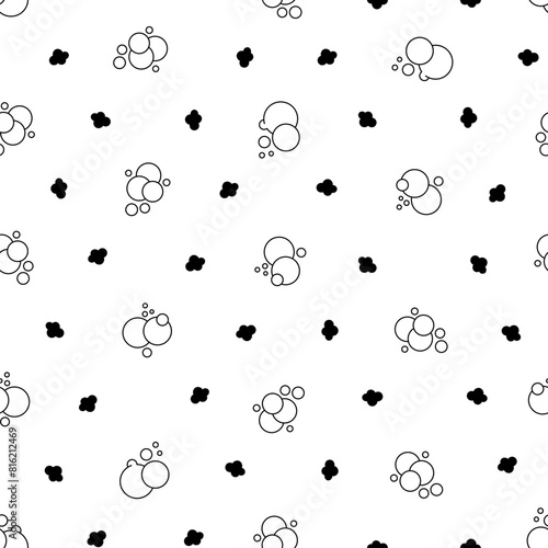 Flying soap bubbles shapes. Seamless pattern. Coloring Page. Bath, shampoo, shaving. Hand drawn style. Vector drawing. Design ornaments.
