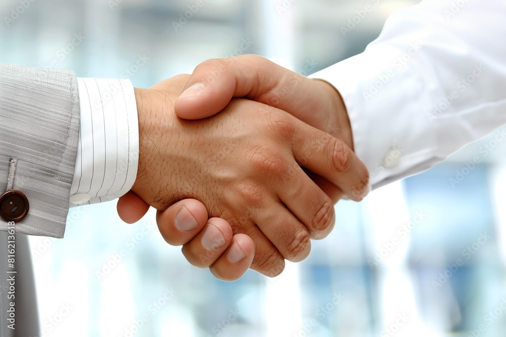 Close-up of a coworker shaking hands in the office. Close-up of a coworker shaking hands in the office.