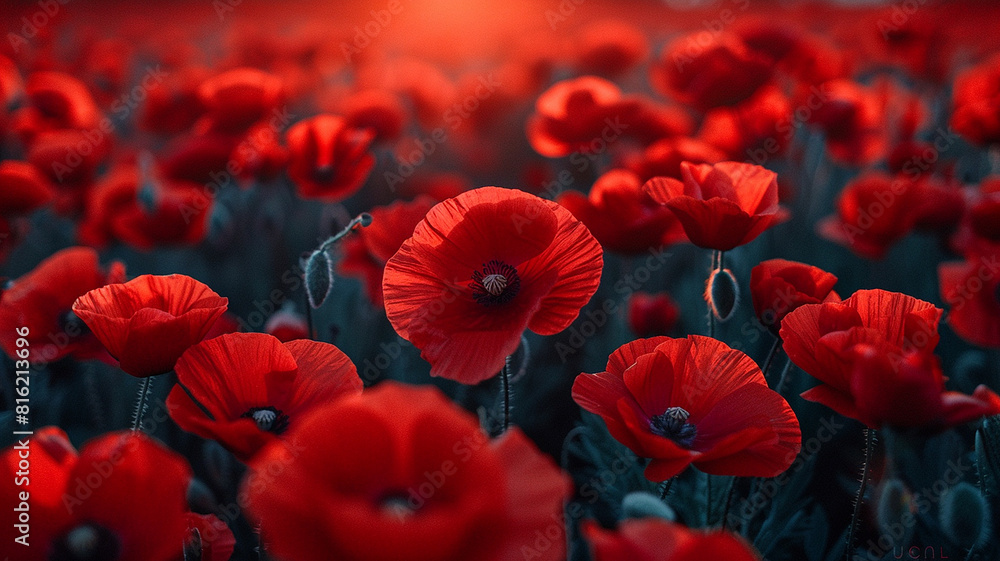 Red poppy flowers field offers a breathtaking sight Red poppy flowers field offers a breathtaking sight