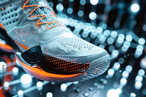 High-Tech Basketball Shoe Close-Up Showcasing Smart Features and Performance Tracking photo