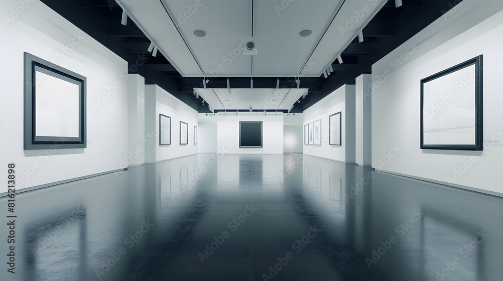 Exhibition room of the gallery with empty frame of artwork : Generative AI Exhibition room of the gallery with empty frame of artwork : Generative AI
