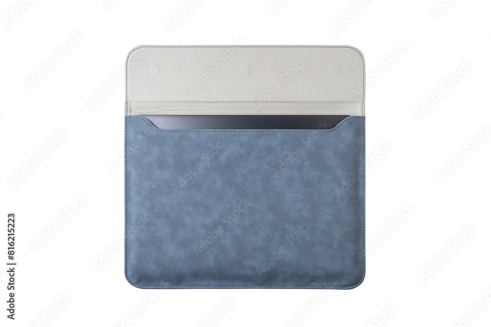 Laptop in open suede case Laptop in open suede case