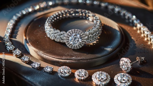 Full diamond set necklace bracelet earrings and ring 