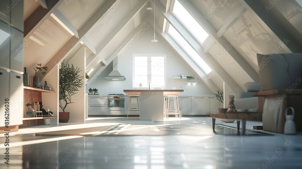 Interior of modern luxury apartment empty attic kitchen open space : Generative AI Interior of modern luxury apartment empty attic kitchen open space : Generative AI