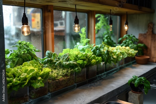Urban indoor hydroponic garden setup photo