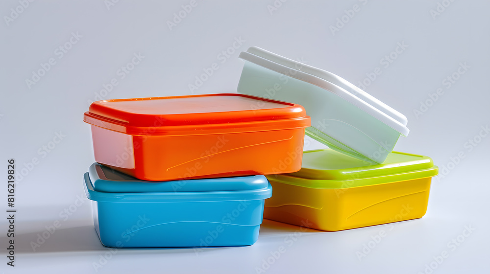 Plastic lunch boxes on white background : Generative AI Plastic lunch boxes on white background : Generative AI