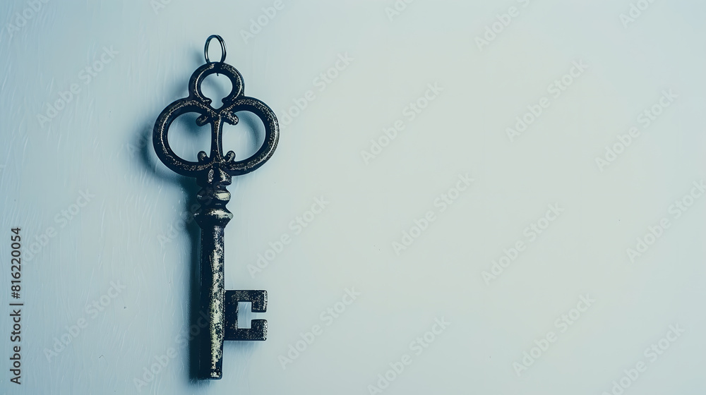on white background an antique key with color label : Generative AI on white background an antique key with color label : Generative AI