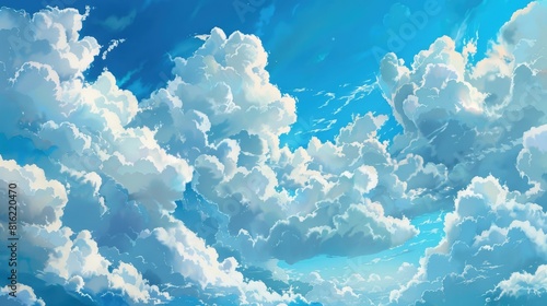 Blue sky with fluffy white clouds photo