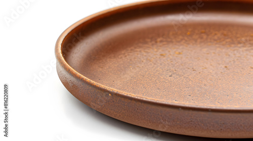 Side view closeup of brown ceramic plate isolated on white background with clipping path : Generative AI