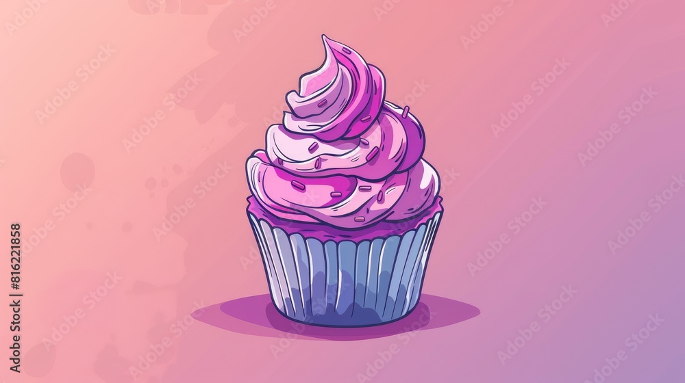 Cartoon cupcake depicted in a cozy gradient line art Cartoon cupcake depicted in a cozy gradient line art