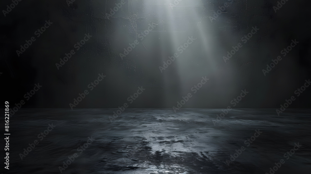 cement floor in dark room with spot light black background : Generative AI cement floor in dark room with spot light black background : Generative AI