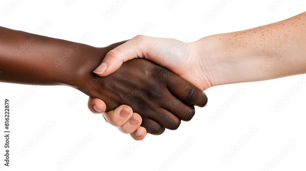 Unity in Diversity: Close-up of Interracial Handshake Symbolizing Partnership and Cooperation - no background Unity in Diversity: Close-up of Interracial Handshake Symbolizing Partnership and Cooperation - no background