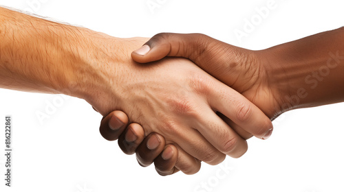 Interracial Unity: Close-up of a Handshake Representing Trust and Collaboration between a black and white hand - no background