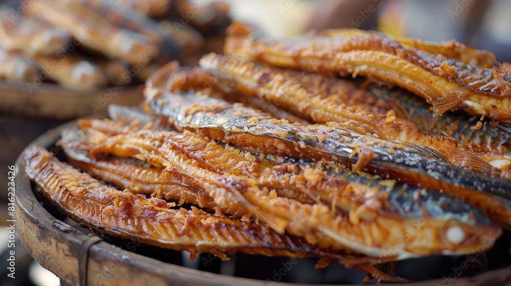 Grilled fish jerky in large quantities