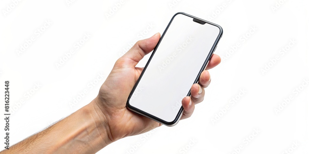 Modern Hand Holding Smartphone Mockup Isolated on White Background