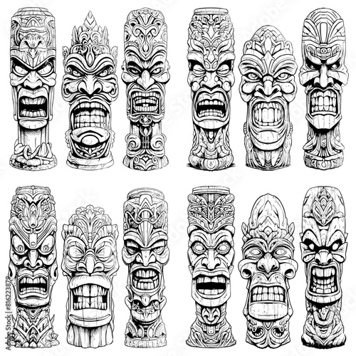 Tiki Totem Pole Faces