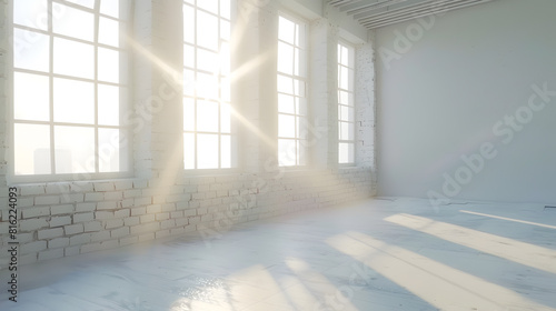 Empty room with big window in loft style Clean and bright space for office Real estate   Generative AI