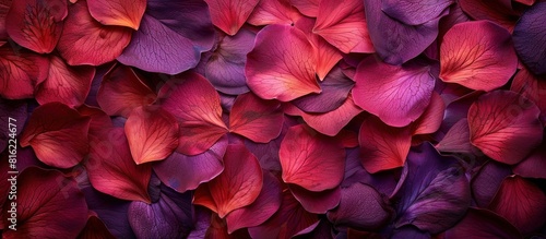 Red and purple peony petals close up