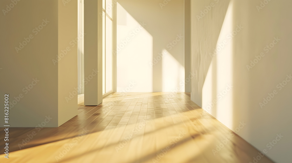 Obraz premium Modern empty interior with wooden floor and white walls : Generative AI