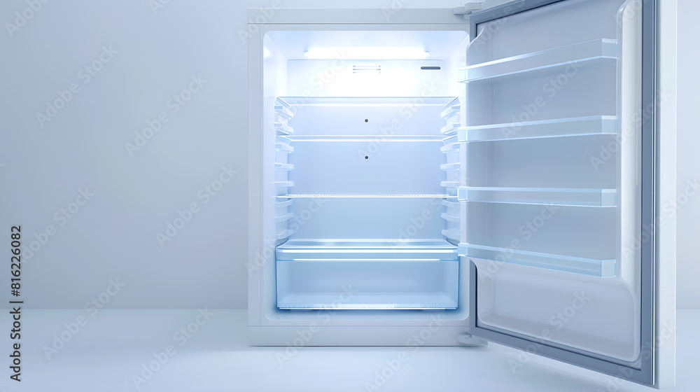 Open empty refrigerator on white background : Generative AI Open empty refrigerator on white background : Generative AI