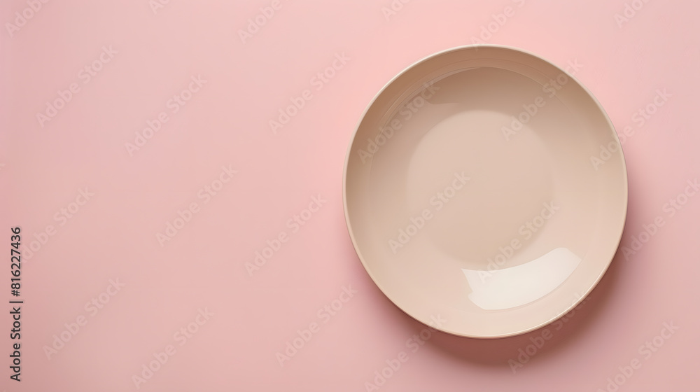 Top view of isolated of colored background empty round beige plate for food Empty dish with space for your design : Generative AI Top view of isolated of colored background empty round beige plate for food Empty dish with space for your design : Generative AI